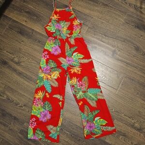 Love Women's Red Floral Multi-Colored Jumpsuit Size Large